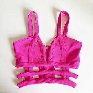 Tobi Caged Plunging V-Neck Crop Top Bright Barbie Pink XS